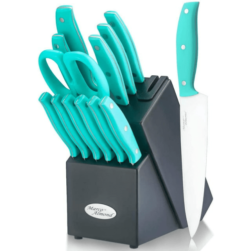 Knife Sets with Block,Marco Almond Kitchen Knives KYA24B,14 Pcs Kitchen Knife Block Set With Built-in Sharpener,Stainless Steel Knife Sets with Block,Marco Almond Kitchen Knives KYA24B,14 Pcs Kitchen Knife Block Set With Built-in Sharpener,Stainless Steel
